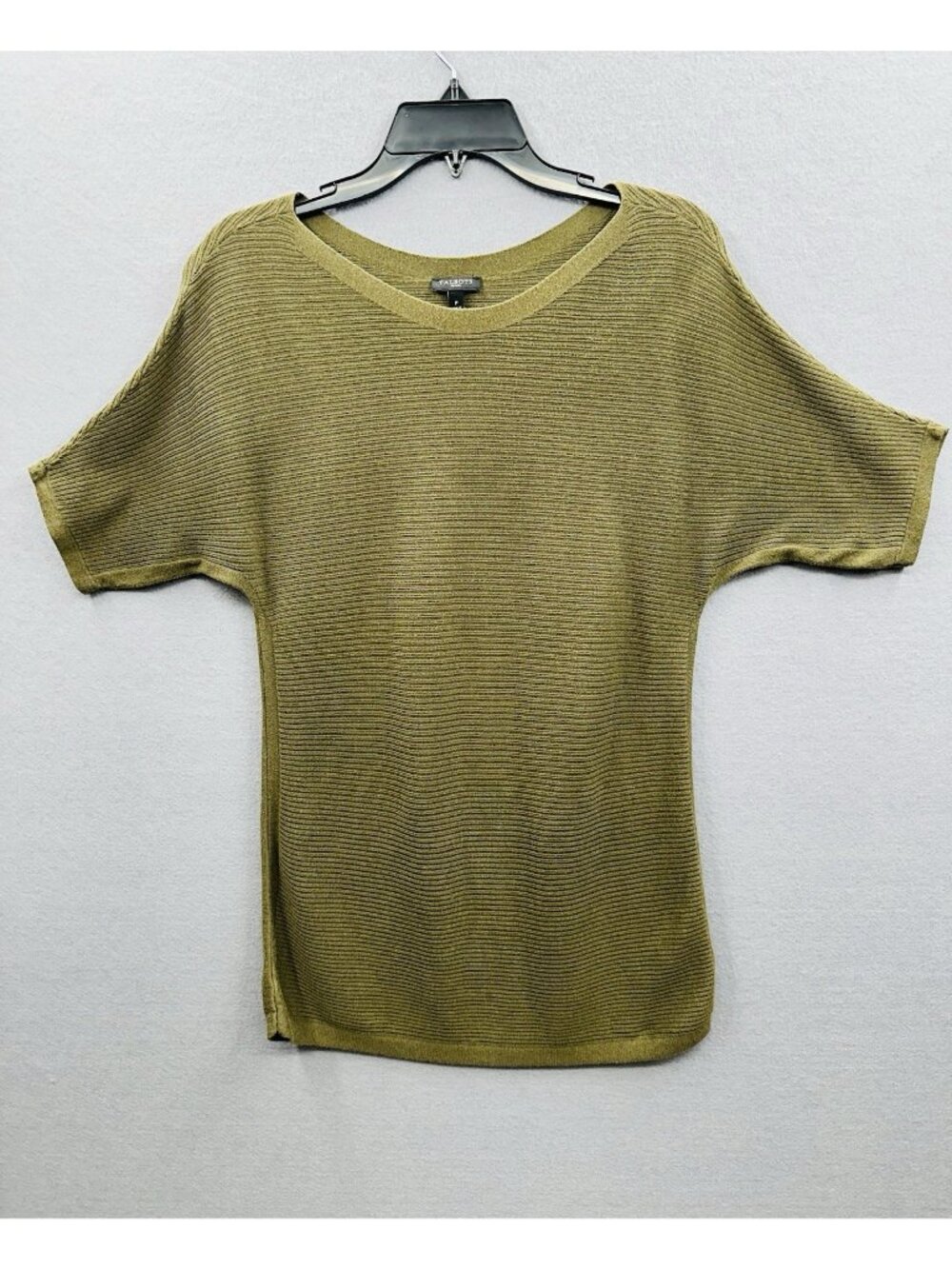 Talbots Top Women Sz P Olive Green Stripe Dolman Sleeve Cotton Blend Casual Knit